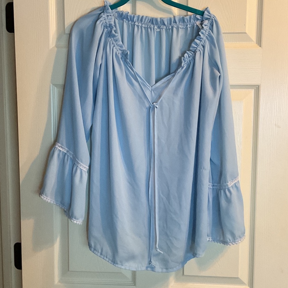 Light Blue Off-Shoulder Blouse